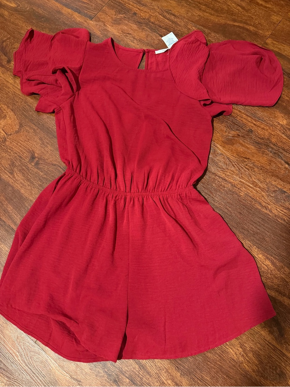 Timing Red Puff-Sleeve One-Piece Romper